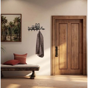 Appendiabiti da parete a tema gufo, in metallo, con giacca. Appendiabiti decorativo per ingresso e corridoio.