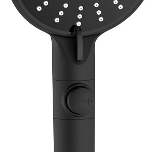 Doccetta nera con pulsante di stop per doccia o vasca da bagno.