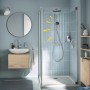 Sistema doccia Grohe Vitalio Start 250 con termostato cromato, soffione rotondo in bagno.