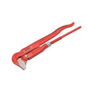 Chiave per tubi angolare LUX rossa, sanitari 320 mm Comfort con ganasce in plastica bianca.
