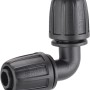 Raccordo a gomito nero a 90° per irrigazione interrata.