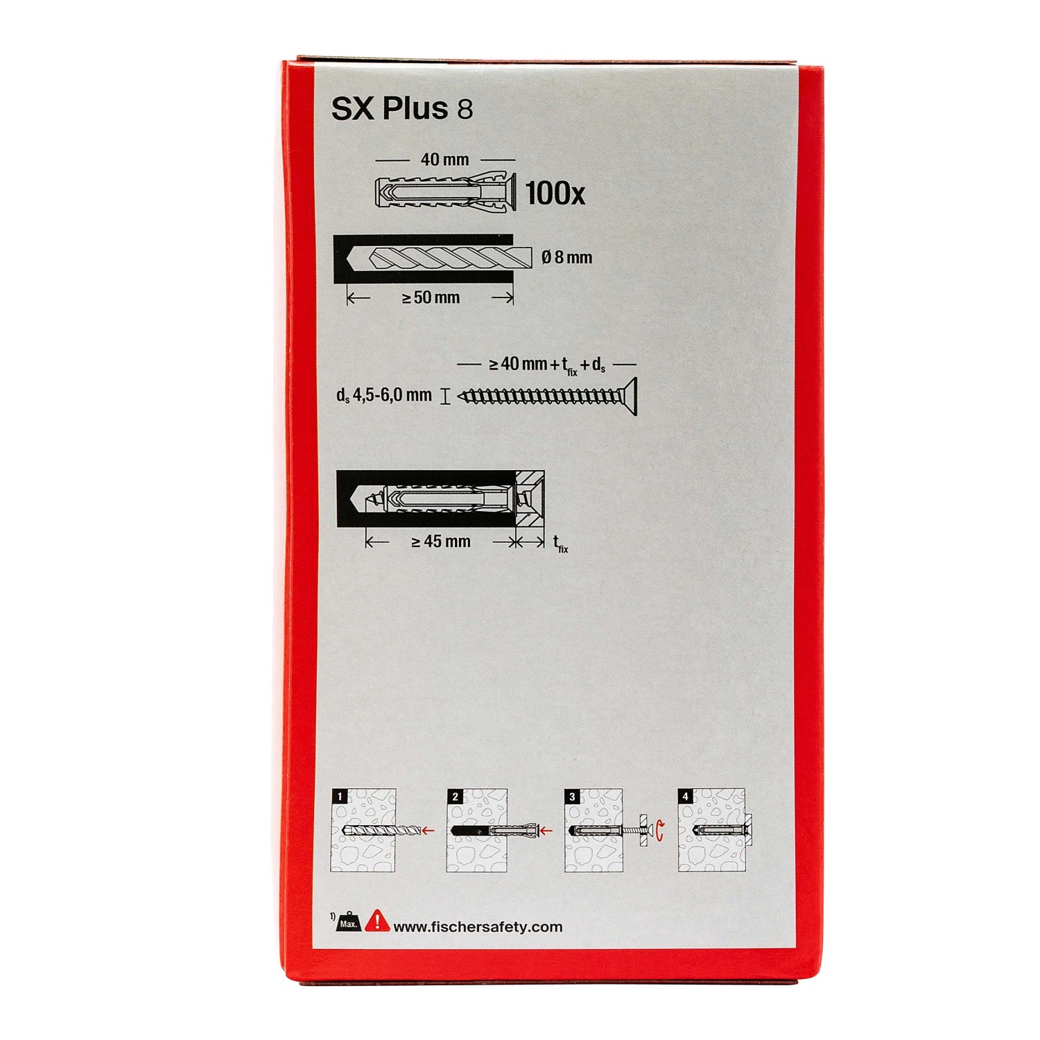 Fischer Tassello ad espansione SX 8x40, 100 pezzi, tassello in nylon con espansione a 4 vie, adatto per materiali da costruzione pieni e forati.