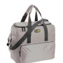 Borsa da viaggio/campeggio grigia con manici e tracolla.
