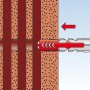 Illustrazione: Tassello Fischer Duopower 6x50 in muratura con freccia rossa.