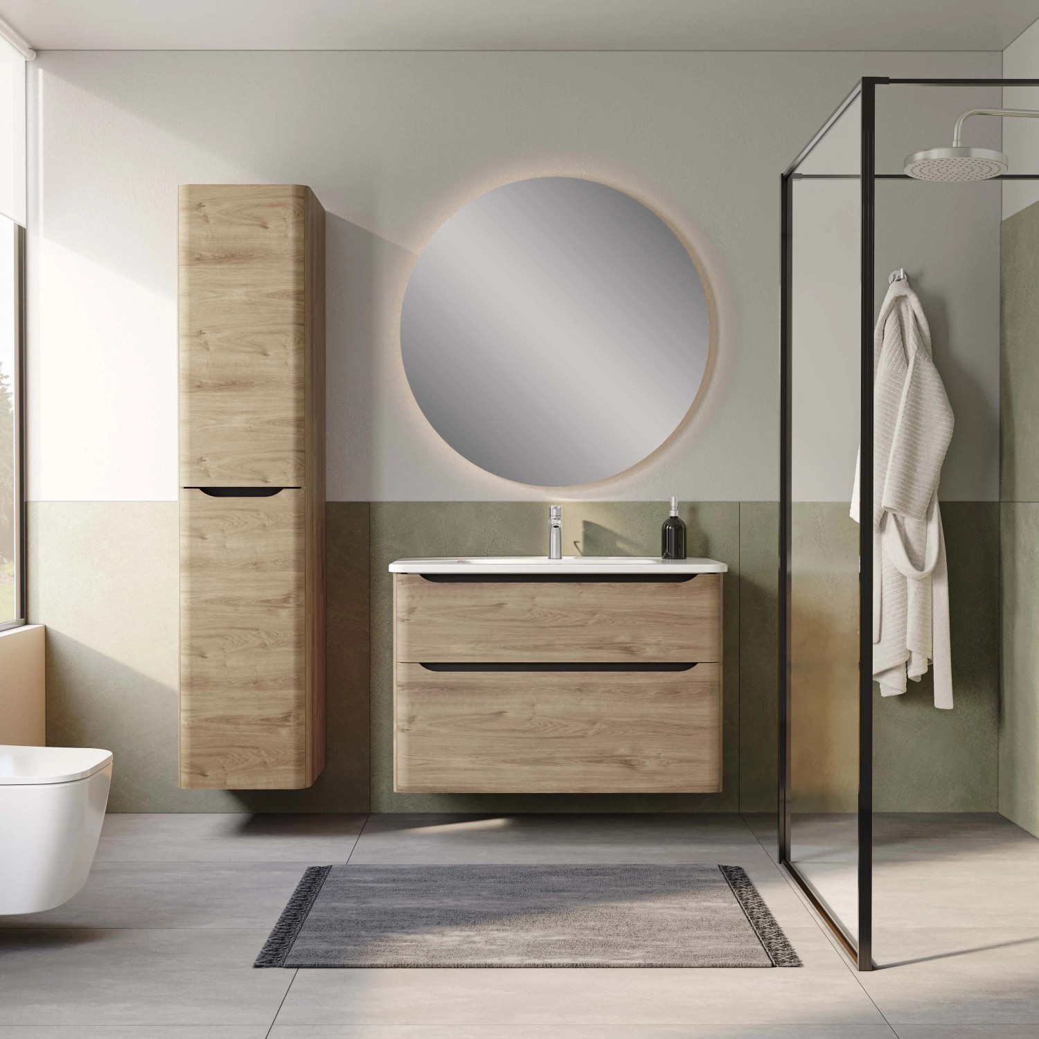 Mobile bagno base lavabo sospesa 2 cassetti Integra Round 100 cm golden oak_3