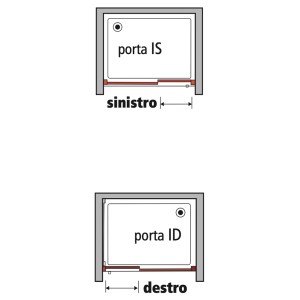 Schizzo: Porta doccia t.b.t., apertura a sinistra (IS) e a destra (ID), per docce senza barriere.