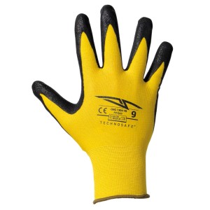 Guanto da lavoro t.b.t. giallo con punta delle dita nera. Categoria: Guanti da lavoro.
