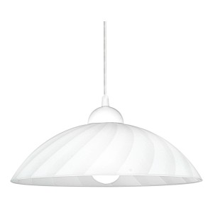 Lampada a sospensione bianca Eglo Vetro con paralume in vetro satinato e motivi decorativi.