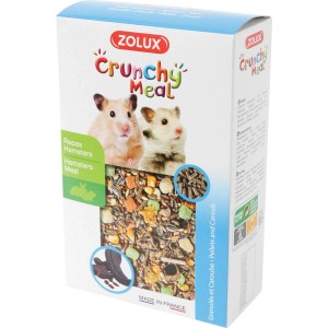 Zolux Crunchy Meal snack per roditori, miscela di alimenti in scatola con illustrazione di criceto.