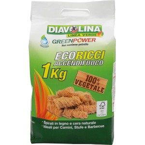 Accendifuoco in lana di legno in sacco da 1kg, ideale per barbecue, camini e stufe. In legno e cera naturale.