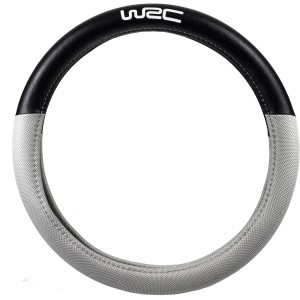 Coprivolante nero e grigio per interni auto con logo WRC.