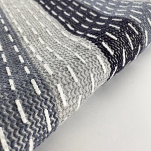 Dettaglio di un tappeto da bagno t.b.t. grigio con cuciture decorative bianche.