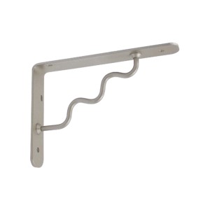 Mensola argentata con design curvo per montaggio a parete.