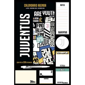 Decorazioni per parete t.b.t. con motivi Juventus, calendario, note e adesivi.