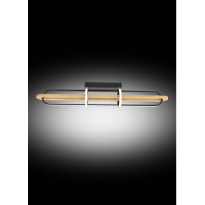 Plafoniera LED moderna t.b.t. con elementi in legno e metallo.