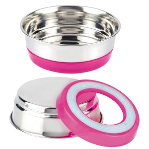 Ciotola per cani t.b.t. in acciaio inox con bordo rosa.