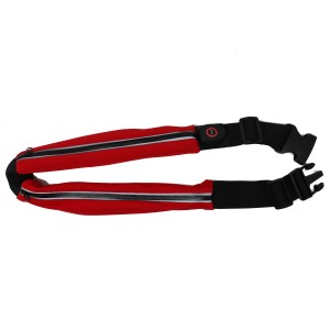 Marsupio rosso con zip e cinturino nero per giardinaggio.