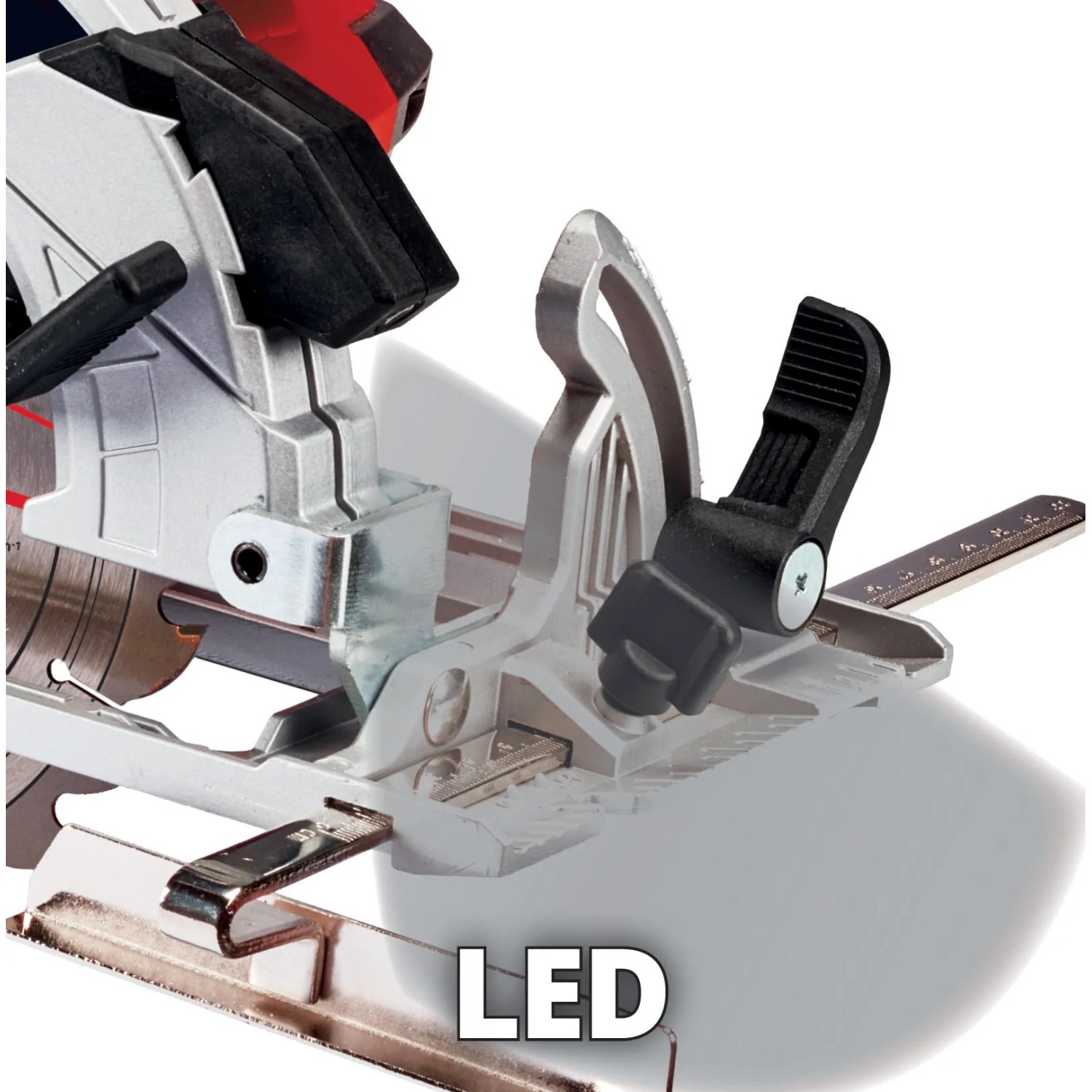 Dettaglio: Sega circolare a batteria Einhell TE-CS 18/165-1 Li Solo con illuminazione a LED.