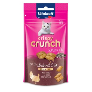 Vitakraft Crispy Crunch snack per gatti tacchino e chia, confezione da 60g.