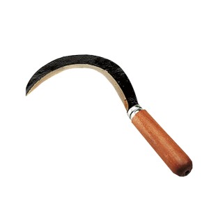 Falce con manico in legno per giardinaggio e taglio erba.