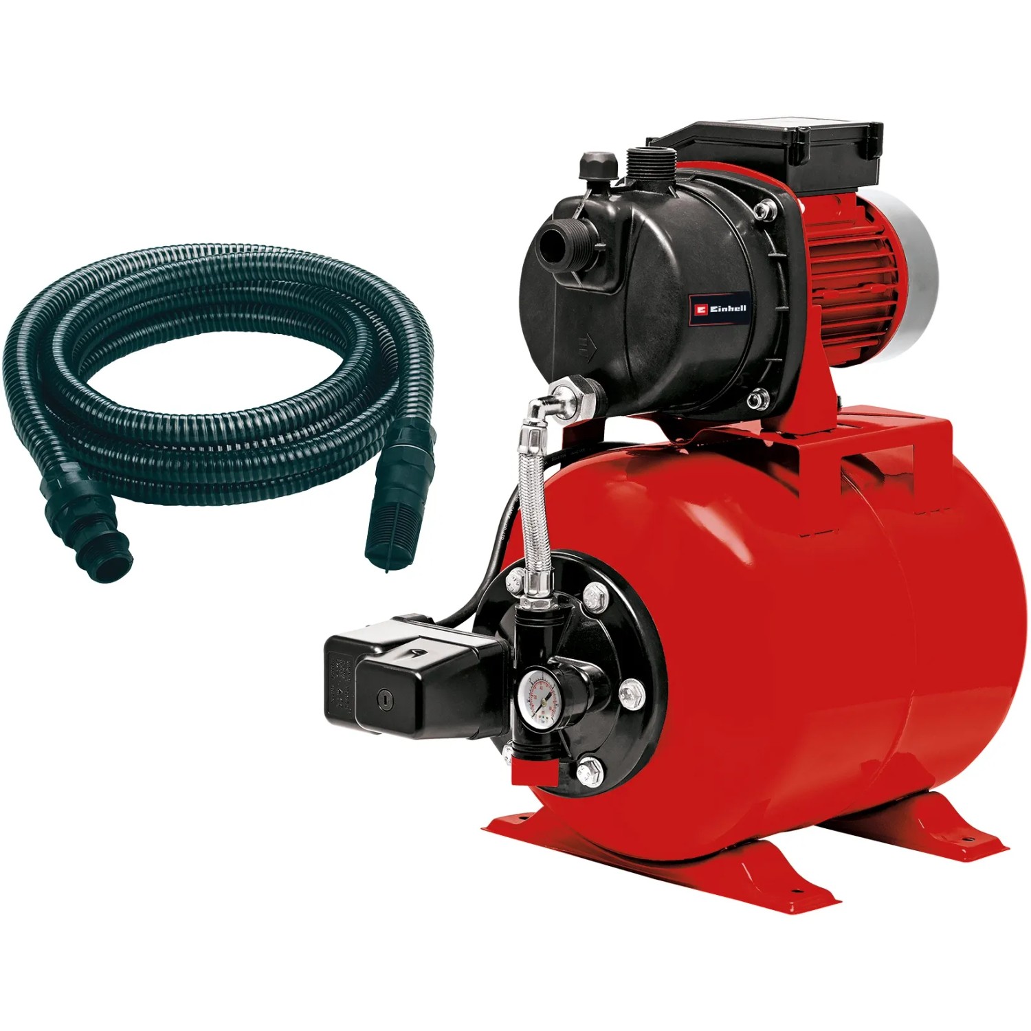 Einhell GC-WW 6538 Set Autoclave con serbatoio rosso e tubo di aspirazione nero.