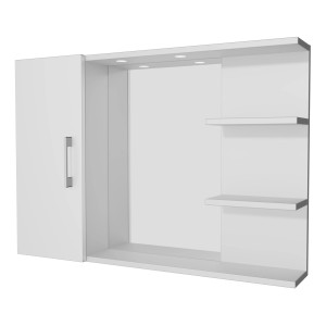 Mobile specchio bianco t.b.t. con anta, ripiani e illuminazione integrata.