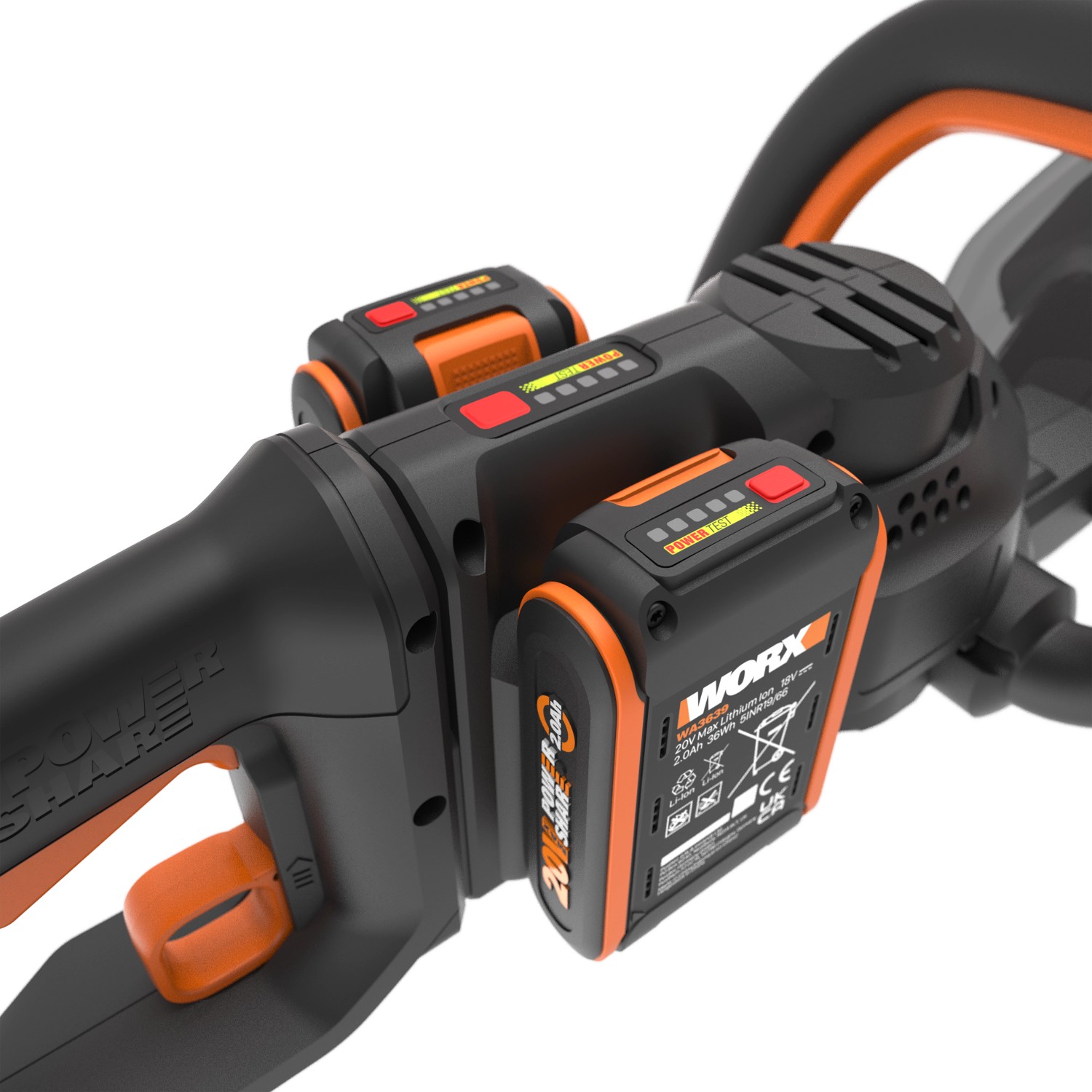 Tagliasiepi a batteria Worx Nitro WG263E con batteria, dettaglio.