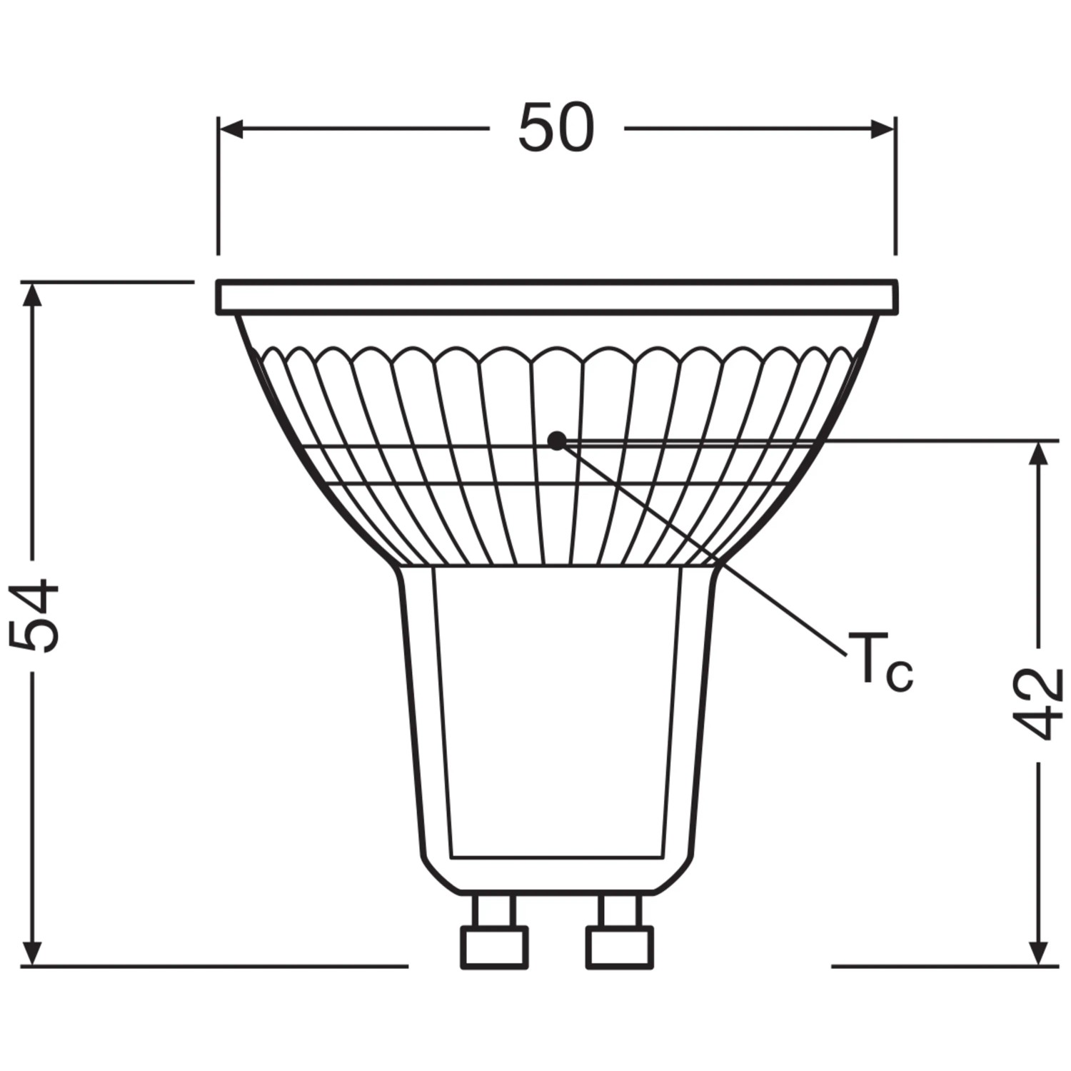 Disegno tecnico Osram LED GU10 riflettore, dimensioni: 5,4 x 5 cm (H x Ø).