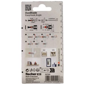 Tasselli Fischer DuoBlade EasyHook Angle, istruzioni di montaggio sulla confezione.