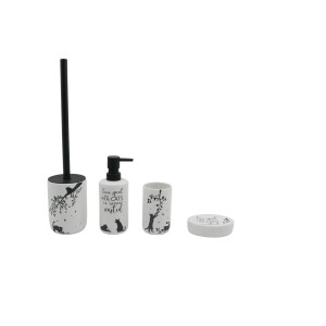 Set WC Scopini con motivo gatti: scopino, dispenser sapone, bicchiere e portasapone.