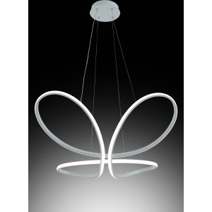 Moderna lampada a sospensione a LED bianca t.b.t. per spazi abitativi.