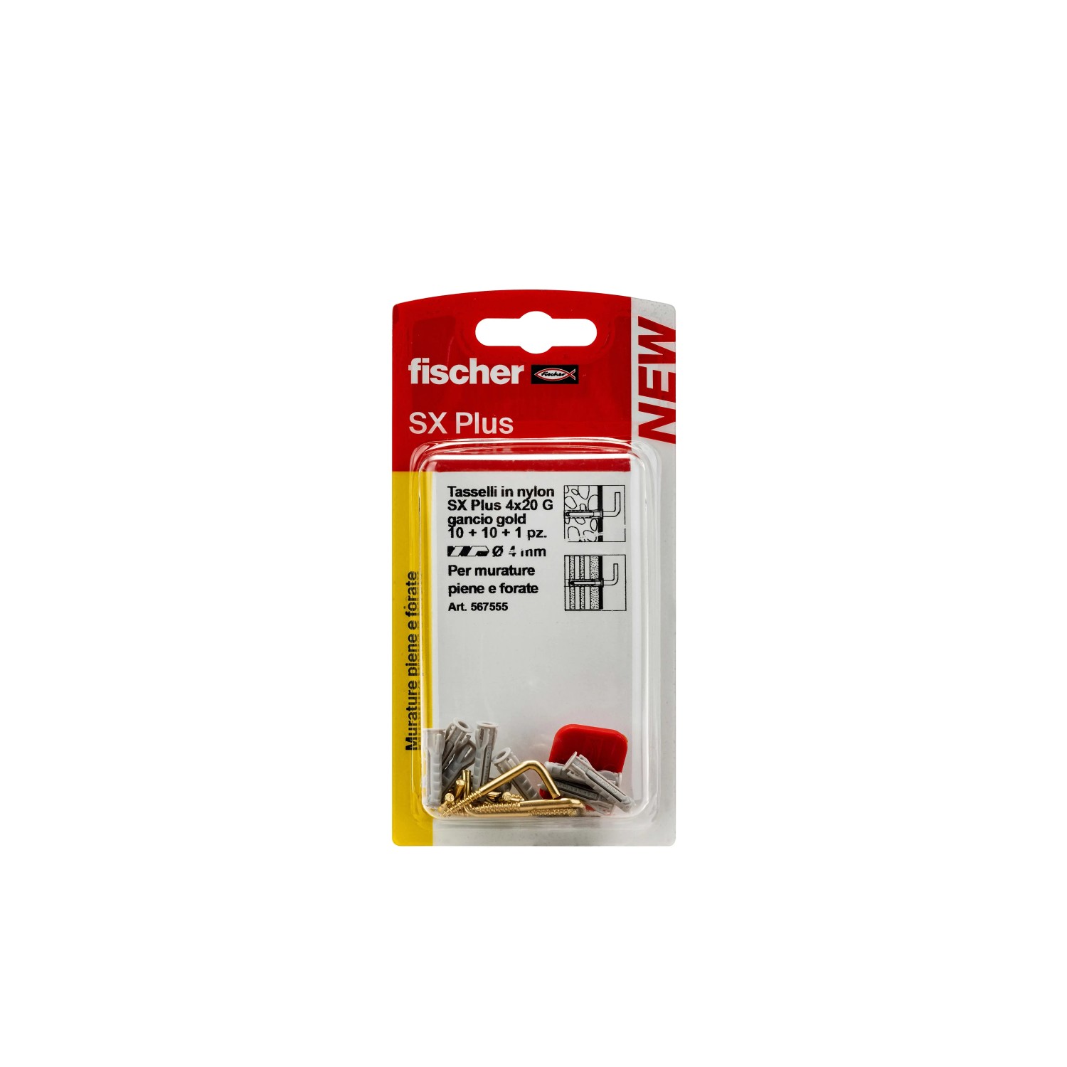 Fischer SX Plus tasselli in nylon, 4x20 mm, con gancio, in blister
