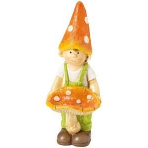 Figura decorativa ragazzo con fungo, 37,5 cm, per la decorazione del giardino.