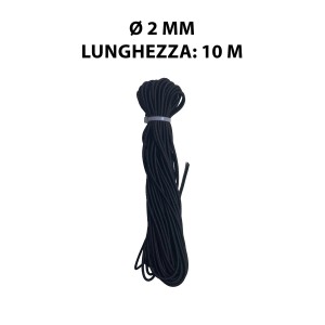 Cinghia di tensionamento elastica nera t.b.t., diametro 2 mm, lunghezza 10 m.