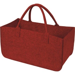 Borsa in feltro rossa con manici, ideale per legna da ardere o come cesto portaoggetti.