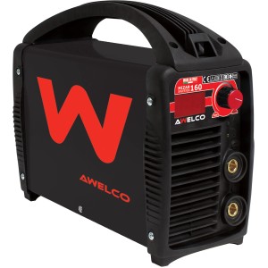 Saldatrice inverter AWELCO Mizar 160 nera con logo rosso.