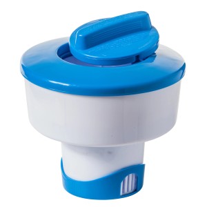 Galleggiante dosatore di cloro Summer Fun per pastiglie da 200 g, blu e bianco, per il dosaggio di prodotti chimici per piscine.