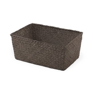 Cesto rettangolare marrone per accessori mobili bagno.