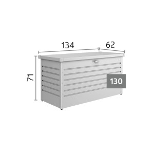 Biohort FreizeitBox 130 grigio quarzo metallizzato. Robusta cassapanca in metallo con serratura, molla a gas. Misure 134x62x71 cm.