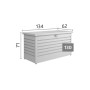 Biohort FreizeitBox 130 grigio quarzo metallizzato. Robusta cassapanca in metallo con serratura, molla a gas. Misure 134x62x71 cm.