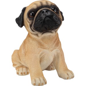 Mops decorativo seduto in poliresina, decorazione da giardino marrone, 19x13x20 cm.