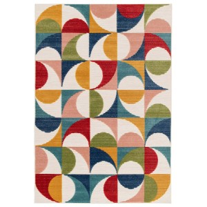 Tappeto moderno con motivo geometrico in colori vivaci.