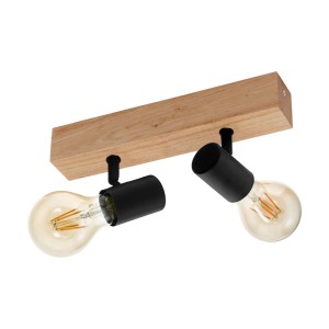Faretto Eglo Townshend 3, 2 luci, nero-marrone, con legno e due lampadine.