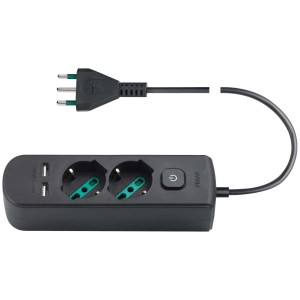 Multipresa nera t.b.t. con 2 prese e porte USB.