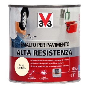 Barattolo di pittura per pavimenti, colore ecrù, alta resistenza.