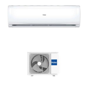 Climatizzatore Haier bianco, unità interna ed esterna.