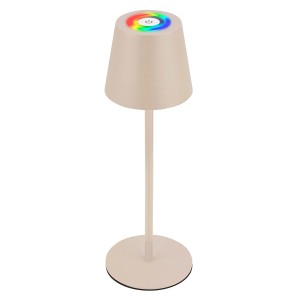 Lampada da tavolo LED beige con cambio colore sulla parte superiore.