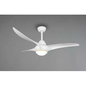 Ventilatore da soffitto bianco con tre pale e lampada integrata.