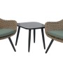 Set di mobili da balcone Aliceville a 3 pezzi in polyrattan verde-grigio con tavolo e due sedie.