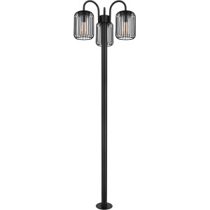Lampada da esterno Globo nera, alta 1,8 m, con 3 luci in stile candelabro.